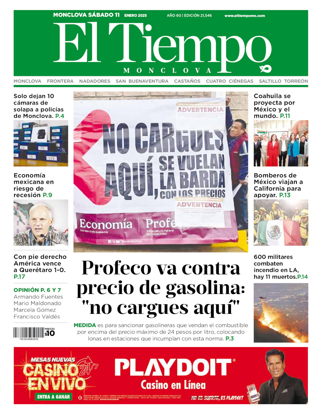 Edición impresa: Portada del sábado 11 de enero de 2025, El Tiempo de <strong>Monclova</strong>