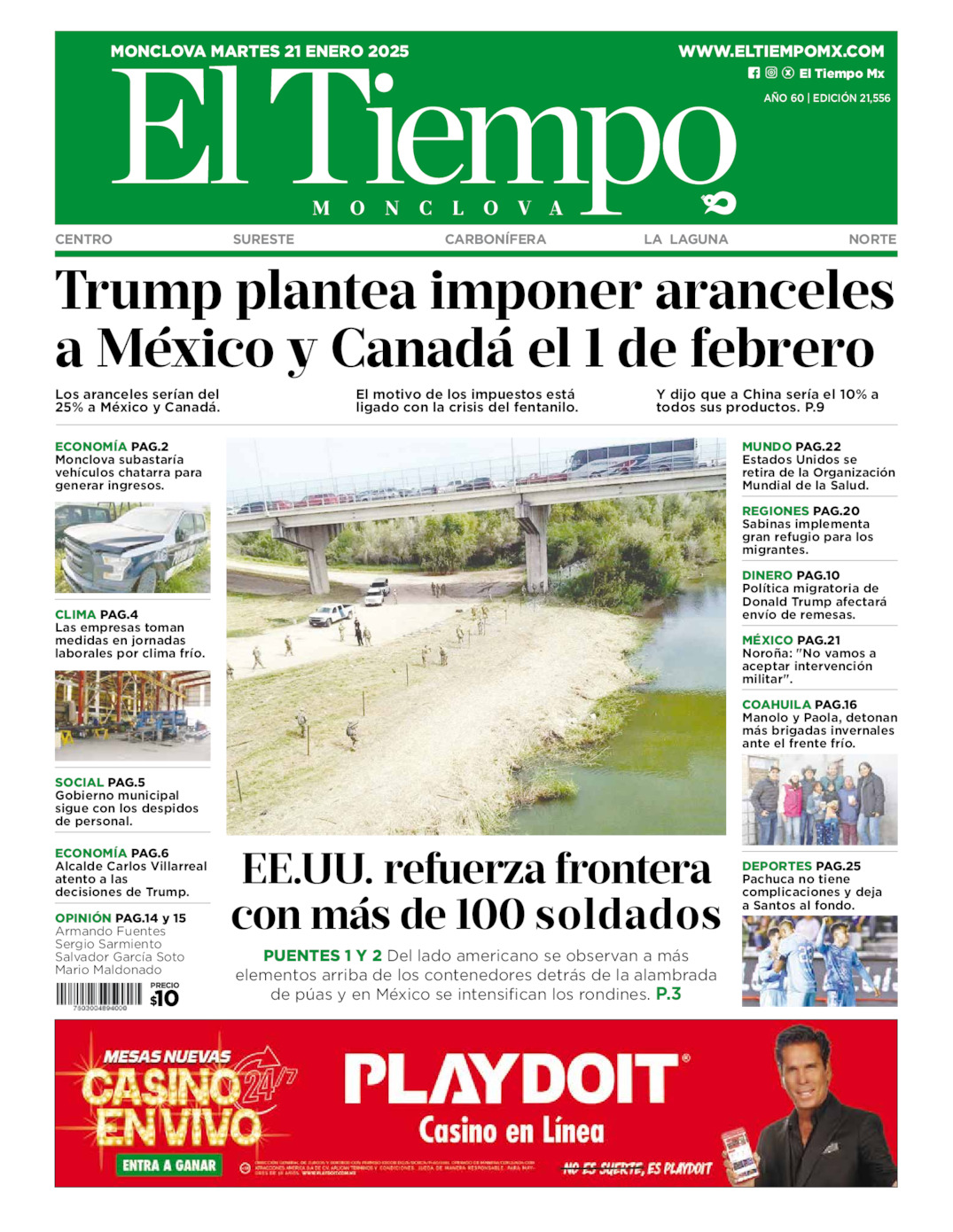 Edición impresa: Portada del martes 21 de enero de 2025, El Tiempo de <strong>Monclova</strong>