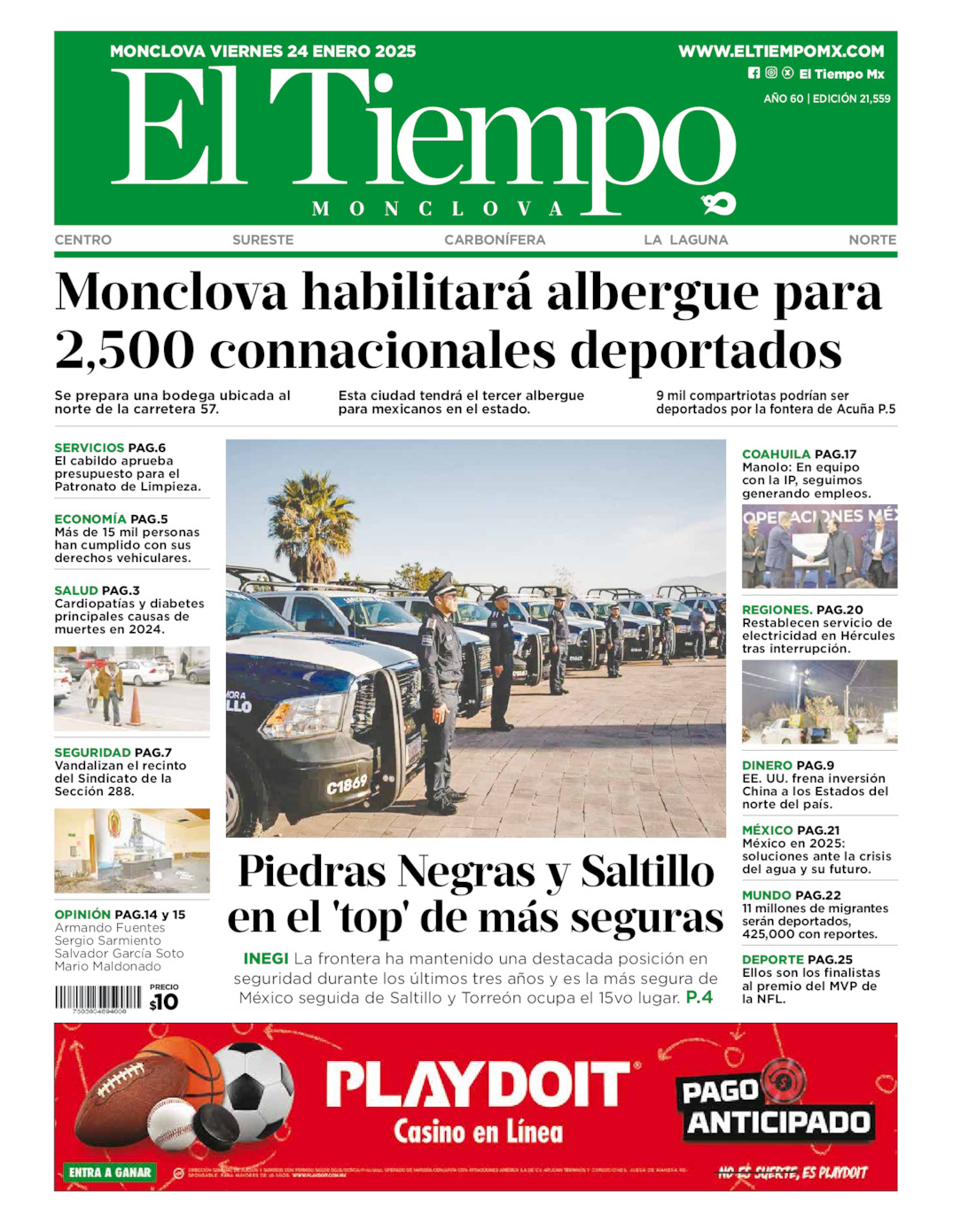 Edición impresa: Portada del viernes 24 de enero de 2025, El Tiempo de <strong>Monclova</strong>