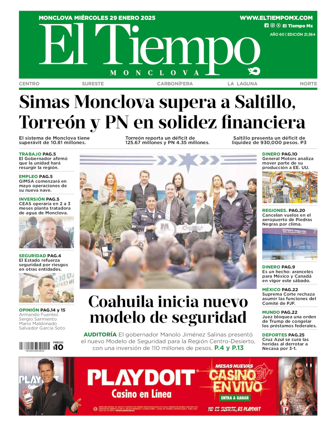 Edición impresa de El Tiempo Monclova