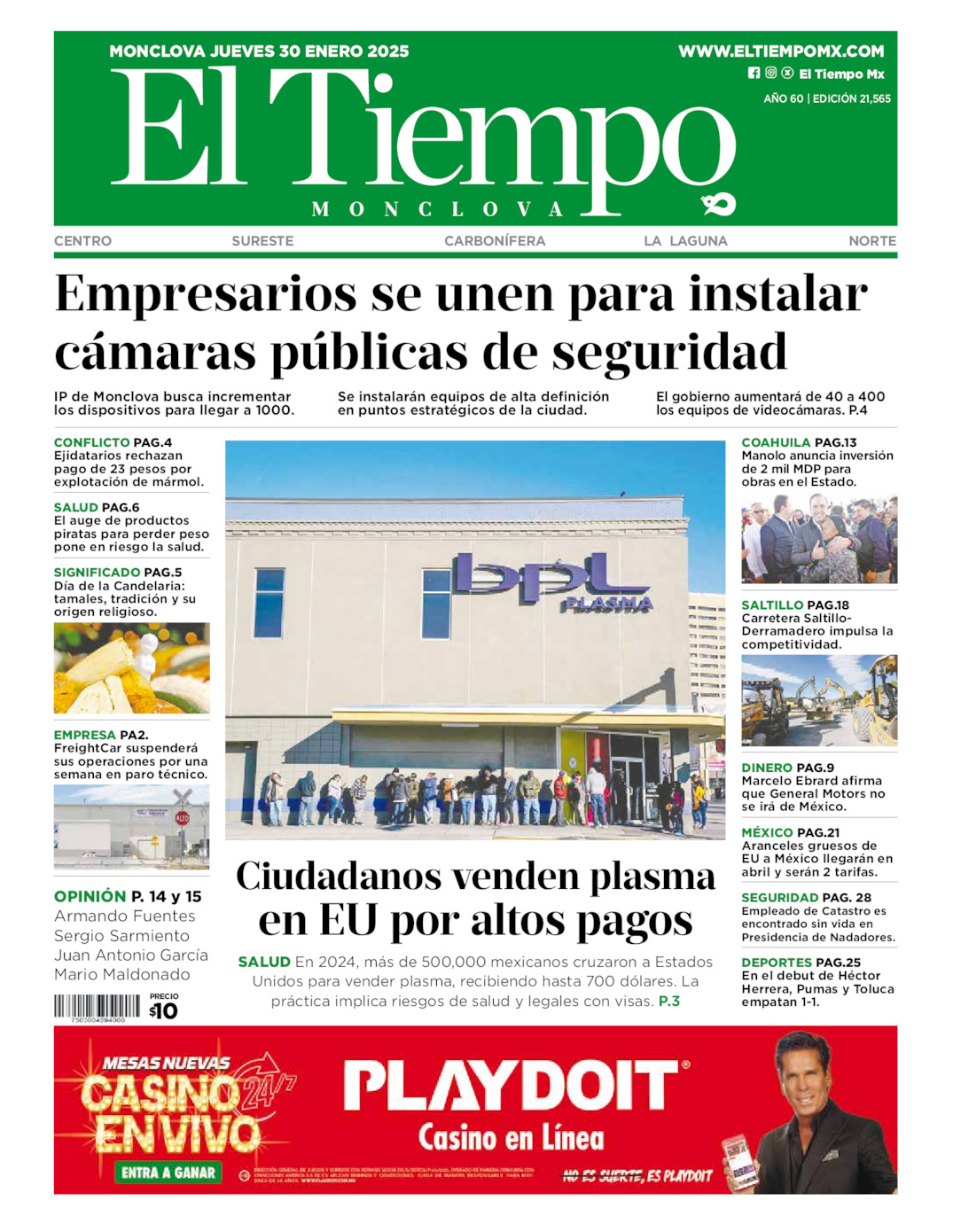 Edición impresa de El Tiempo Monclova