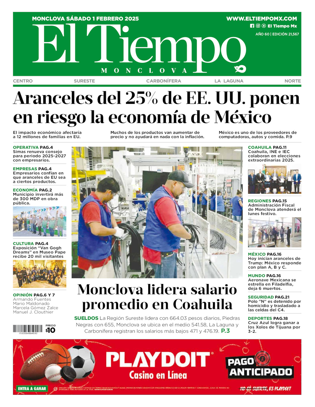 Edición impresa de El Tiempo Monclova