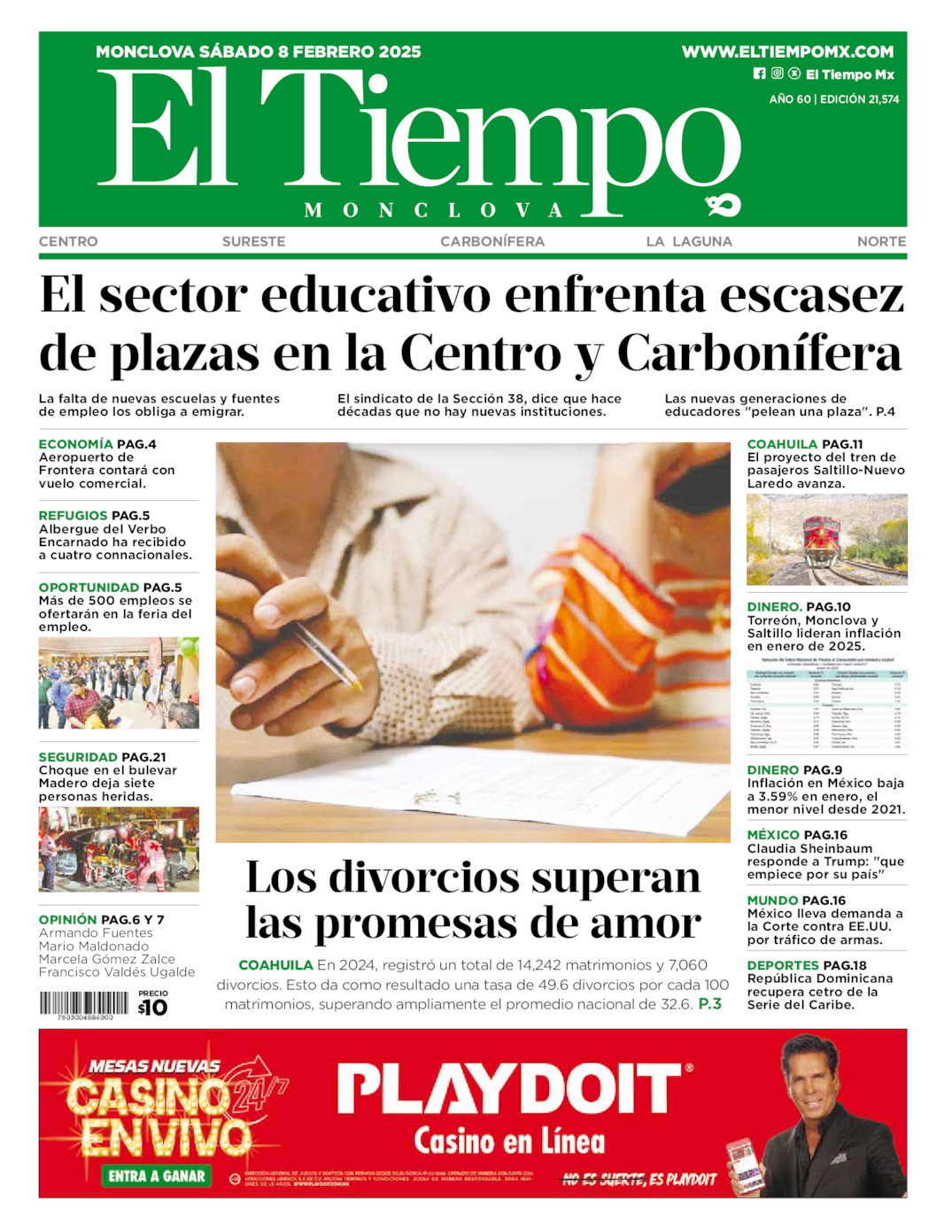 Edición impresa de El Tiempo Monclova