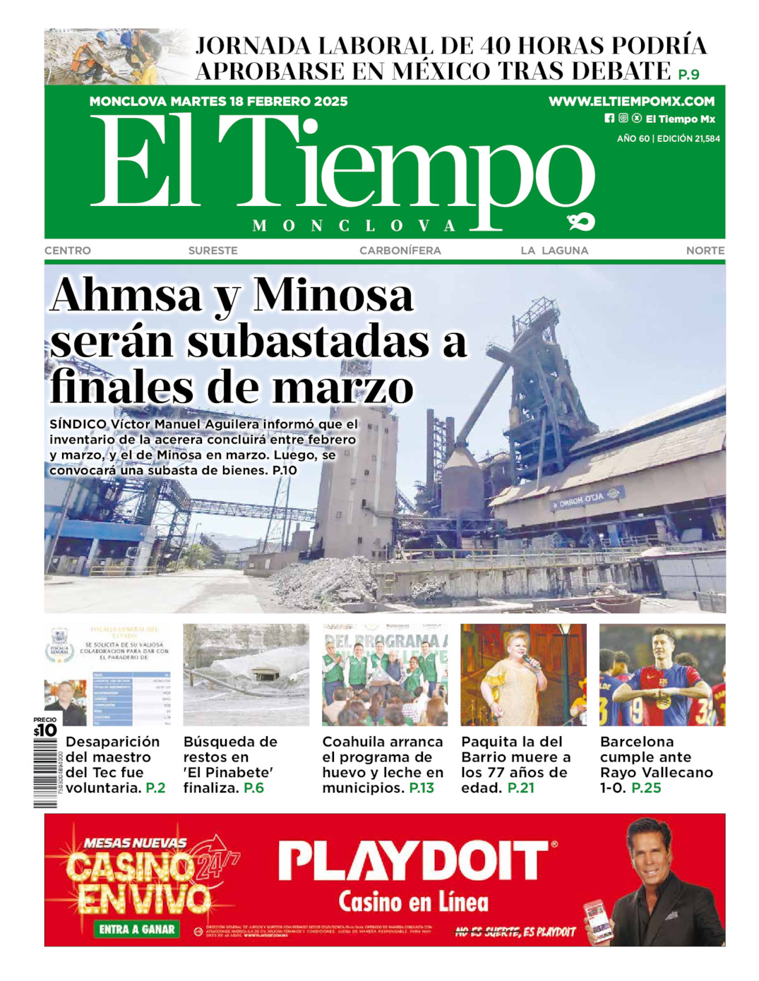 Edición impresa de El Tiempo Monclova