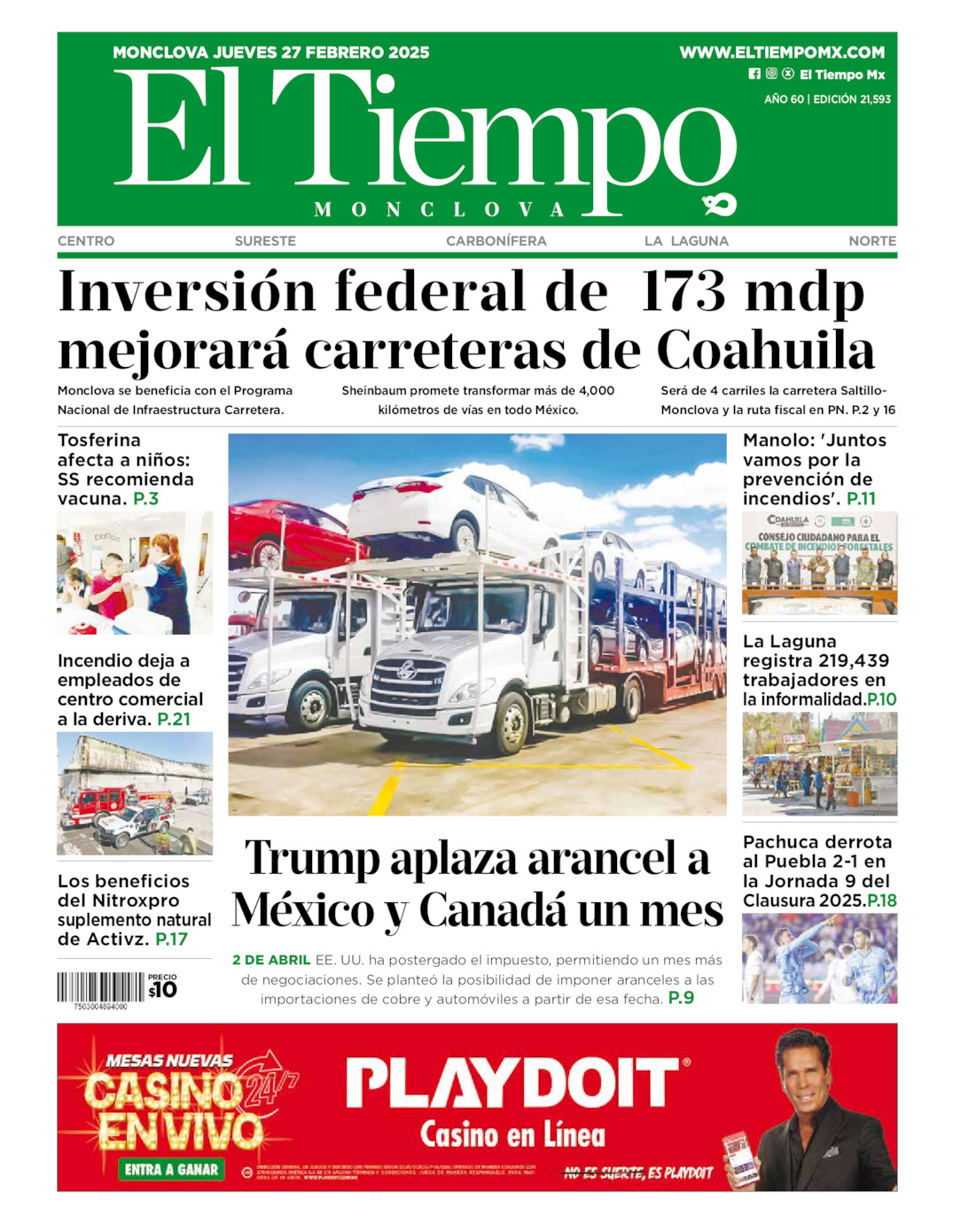 Edición impresa de El Tiempo Monclova