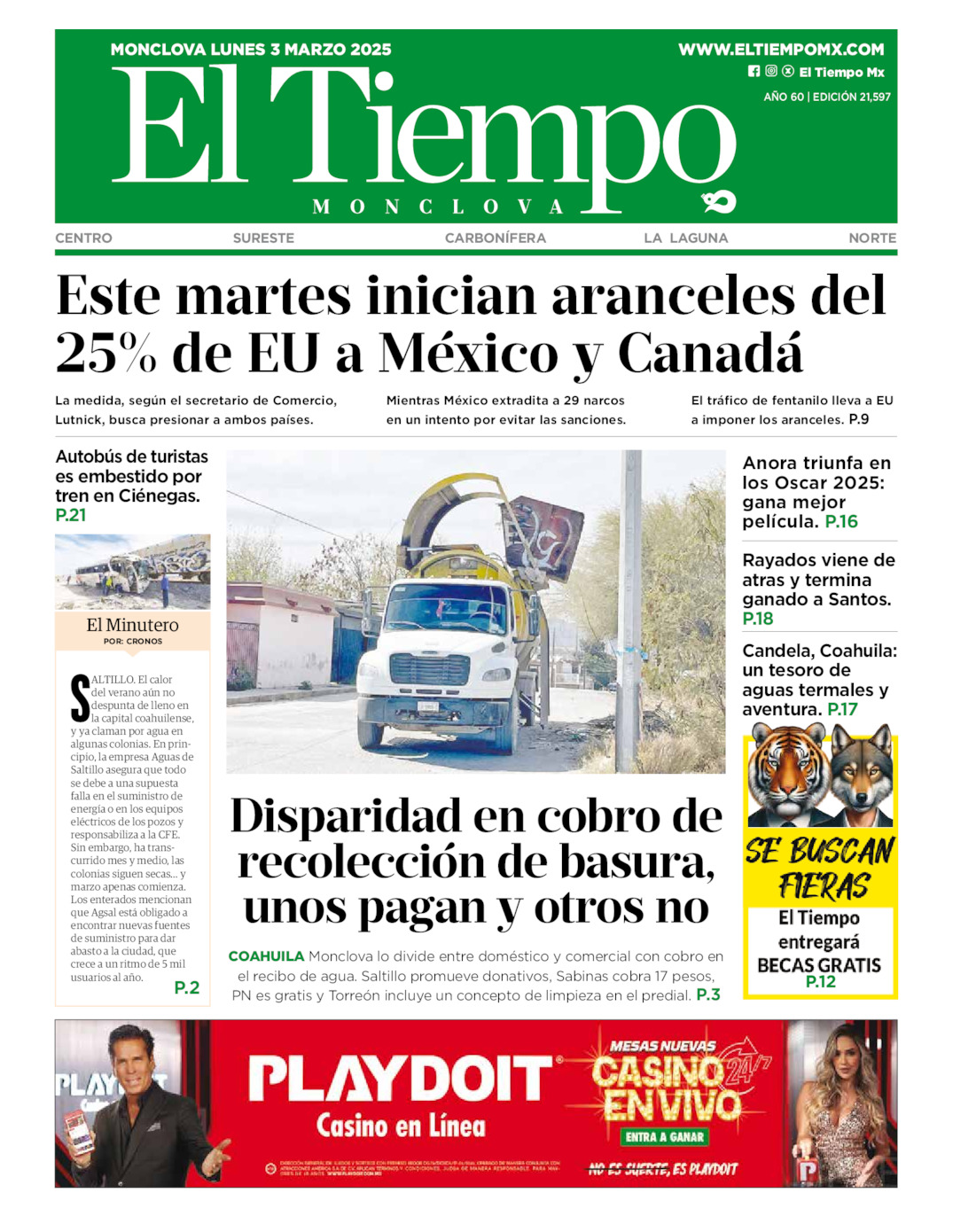 Edición impresa de El Tiempo Monclova