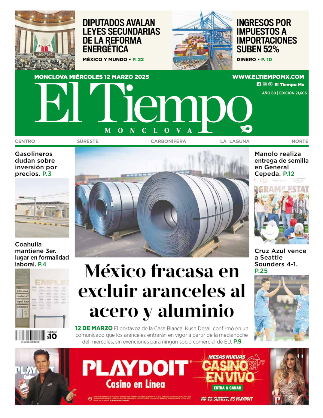 Portada del mié 12 de marzo de 2025