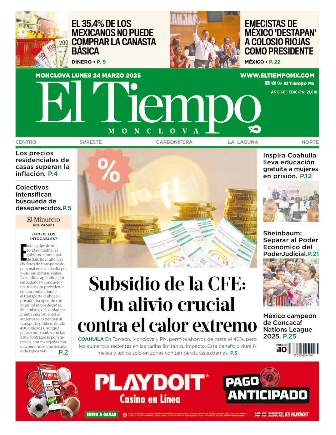 Edición impresa de El Tiempo Monclova