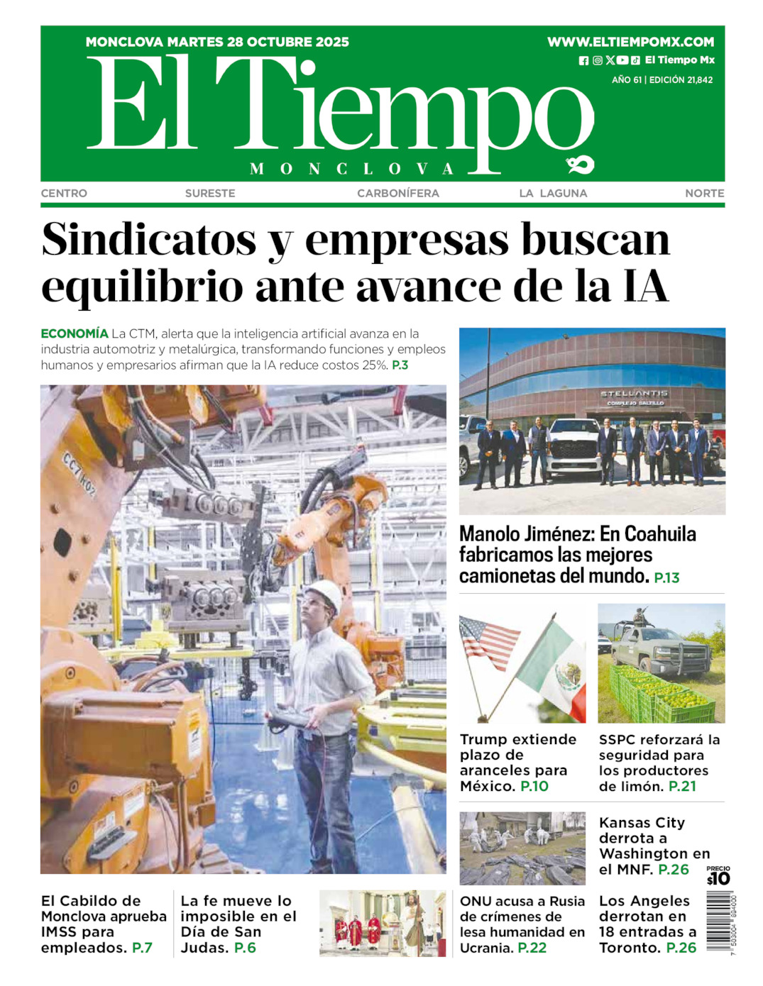 Portada del mar 28 de octubre de 2025