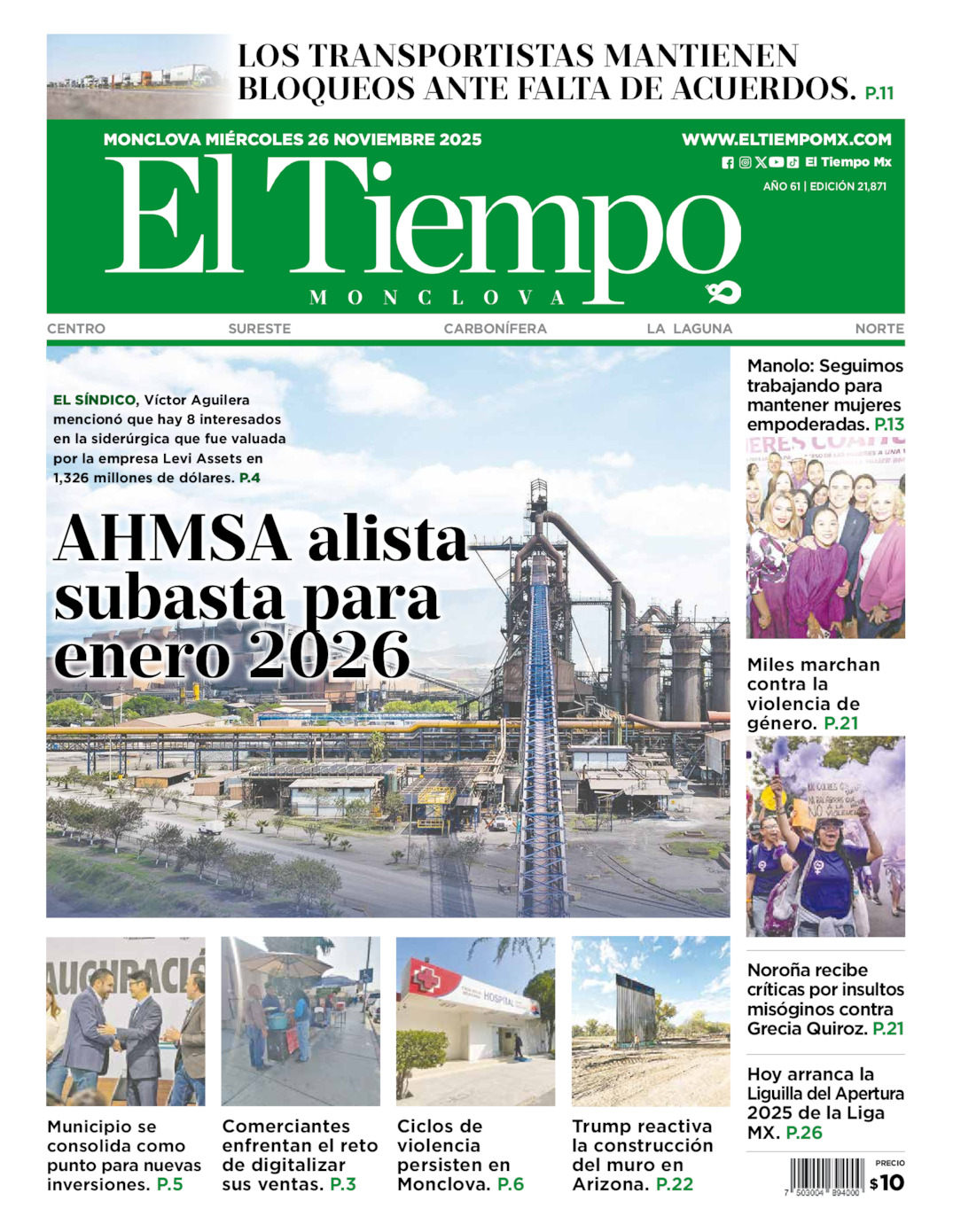 Portada del mié 26 de noviembre de 2025