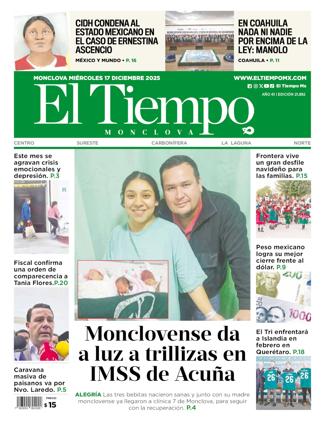 Edición impresa de El Tiempo Monclova
