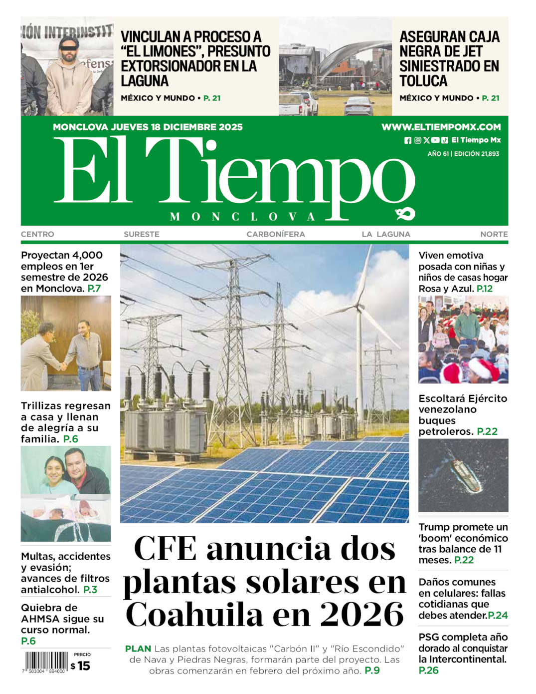 Edición impresa de El Tiempo Monclova