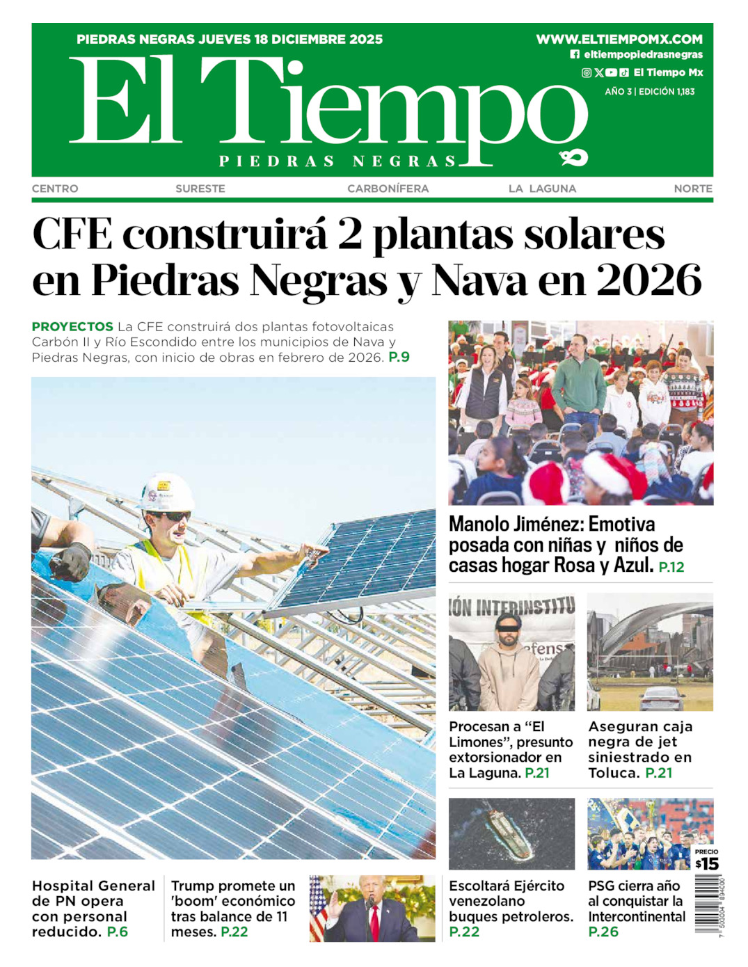 Edición impresa de El Tiempo Piedras Negras