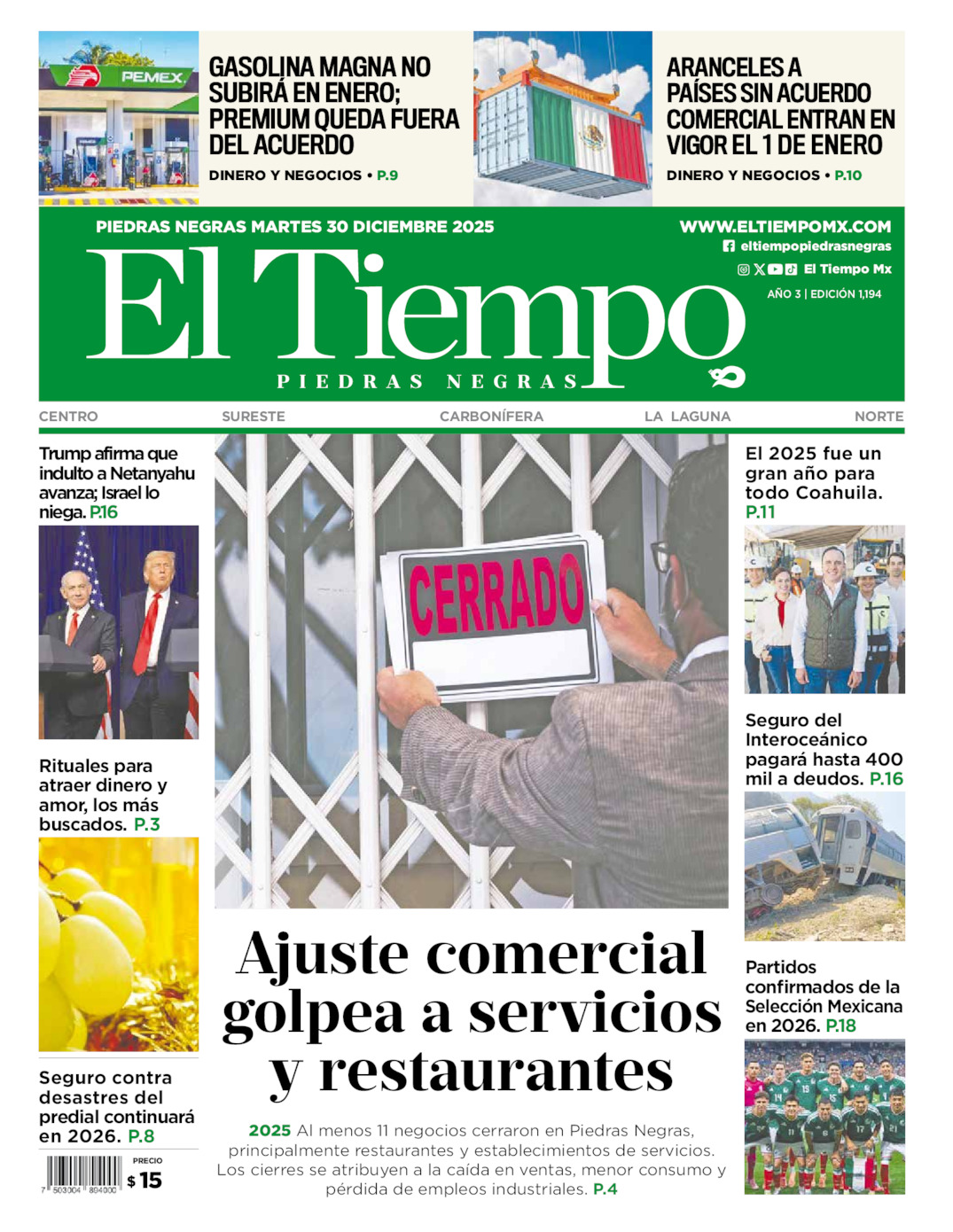 Edición impresa de El Tiempo Piedras Negras