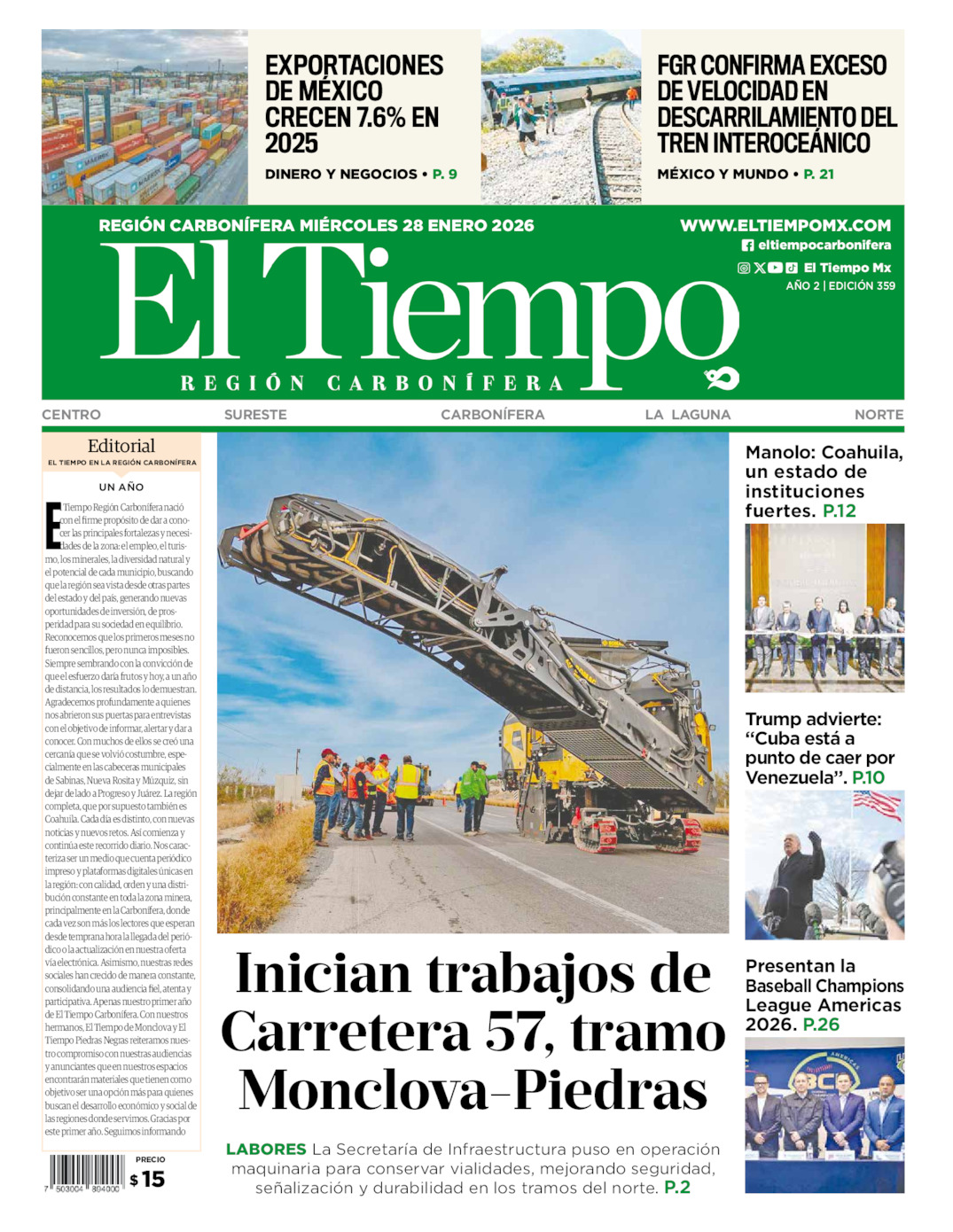 Edición impresa de El Tiempo Región Carbonífera