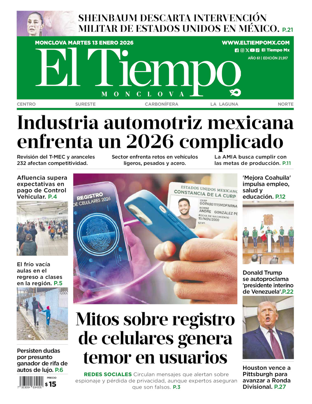 Edición impresa de El Tiempo Monclova