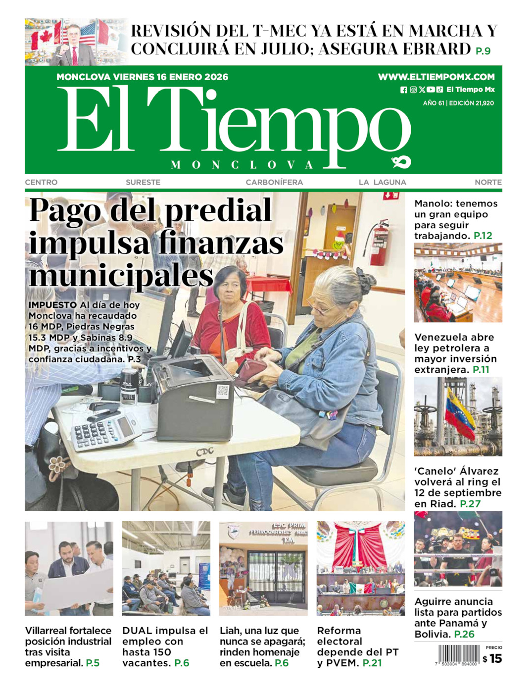 Portada del vie 16 de enero de 2026