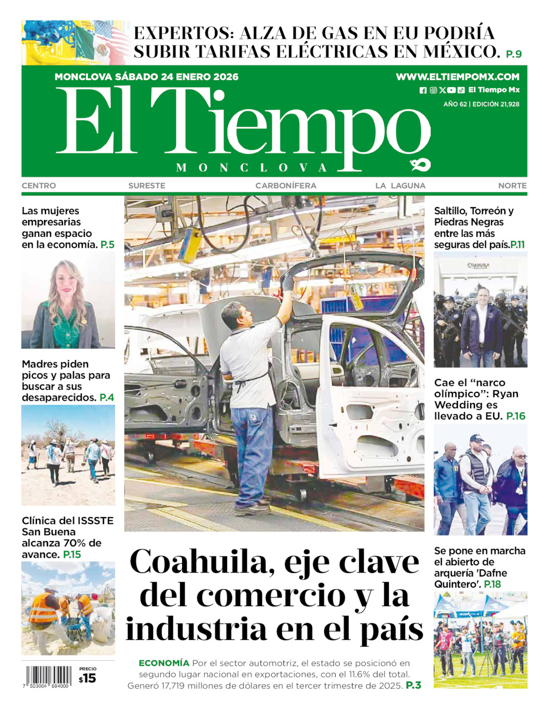 Portada del sáb 24 de enero de 2026
