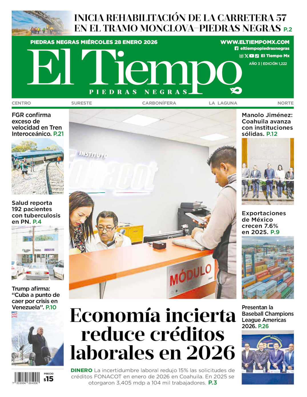 Edición impresa de El Tiempo Piedras Negras