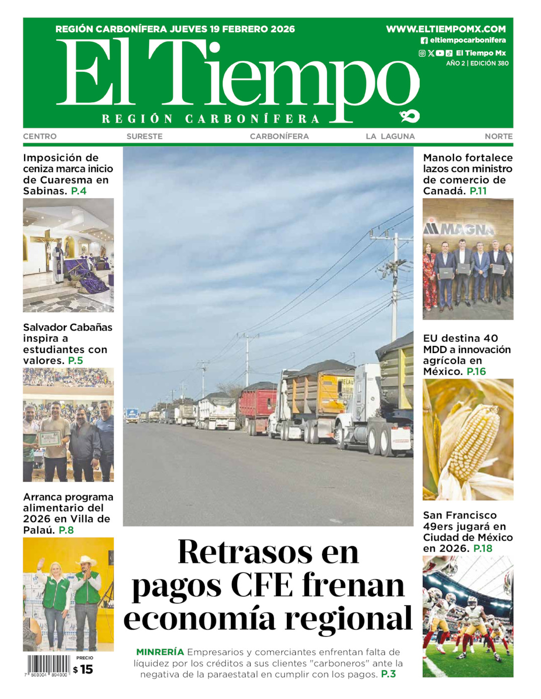 Edición impresa de El Tiempo Región Carbonífera