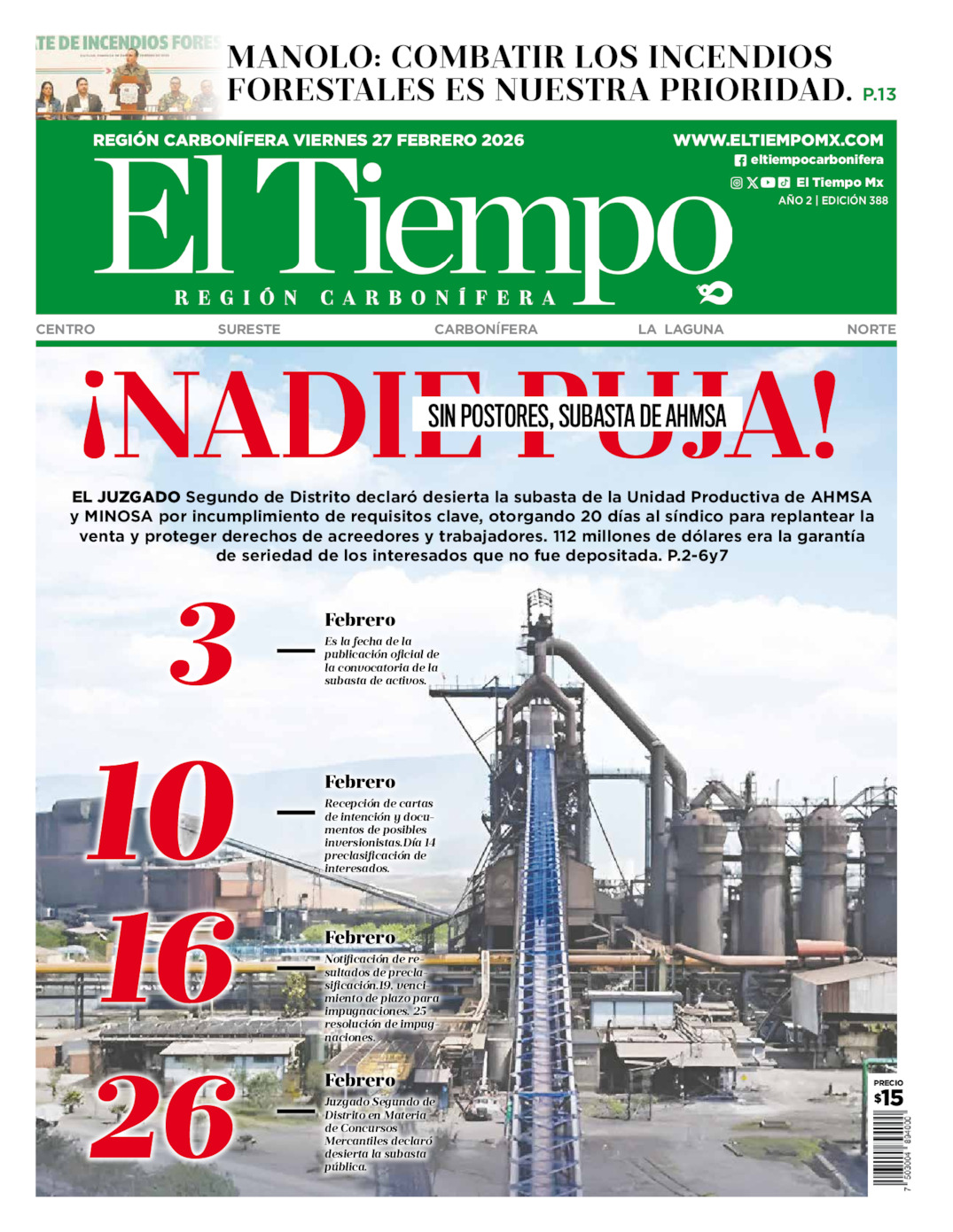 Edición impresa de El Tiempo Región Carbonífera