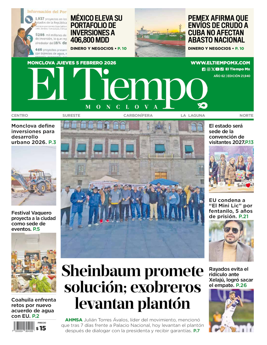 Portada del jue  5 de febrero de 2026