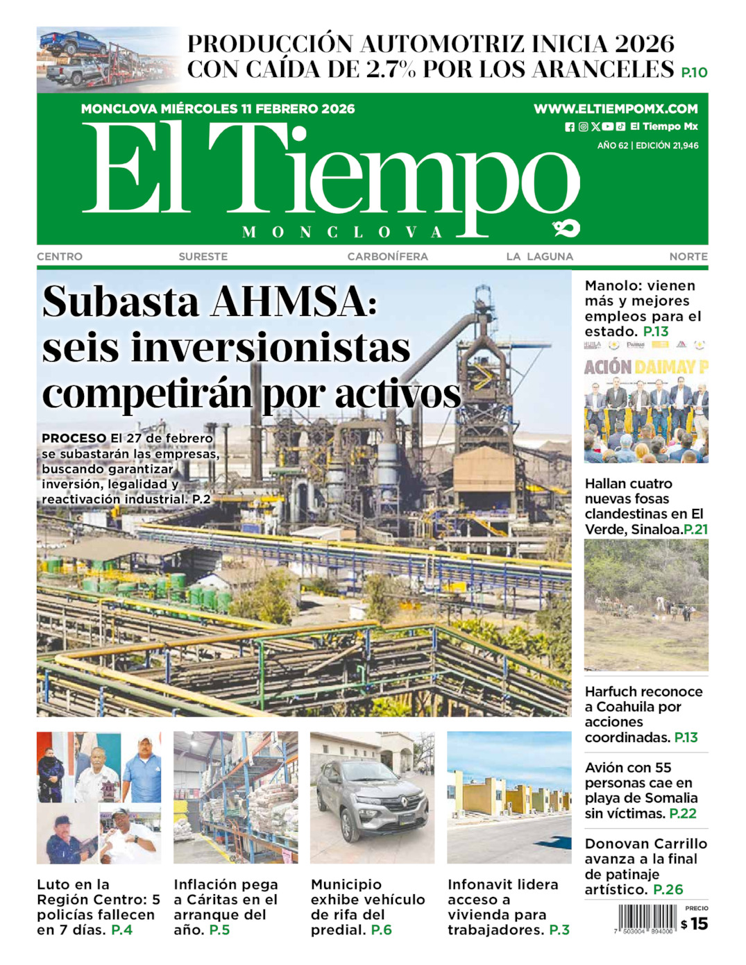 Edición impresa de El Tiempo Monclova