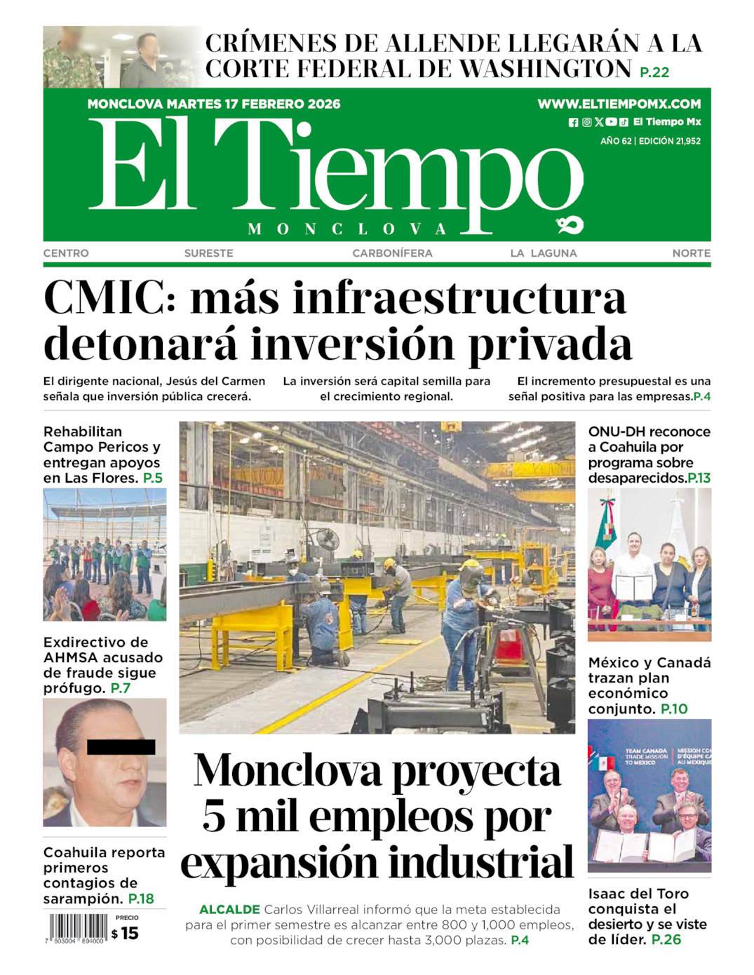 Edición impresa de El Tiempo Monclova