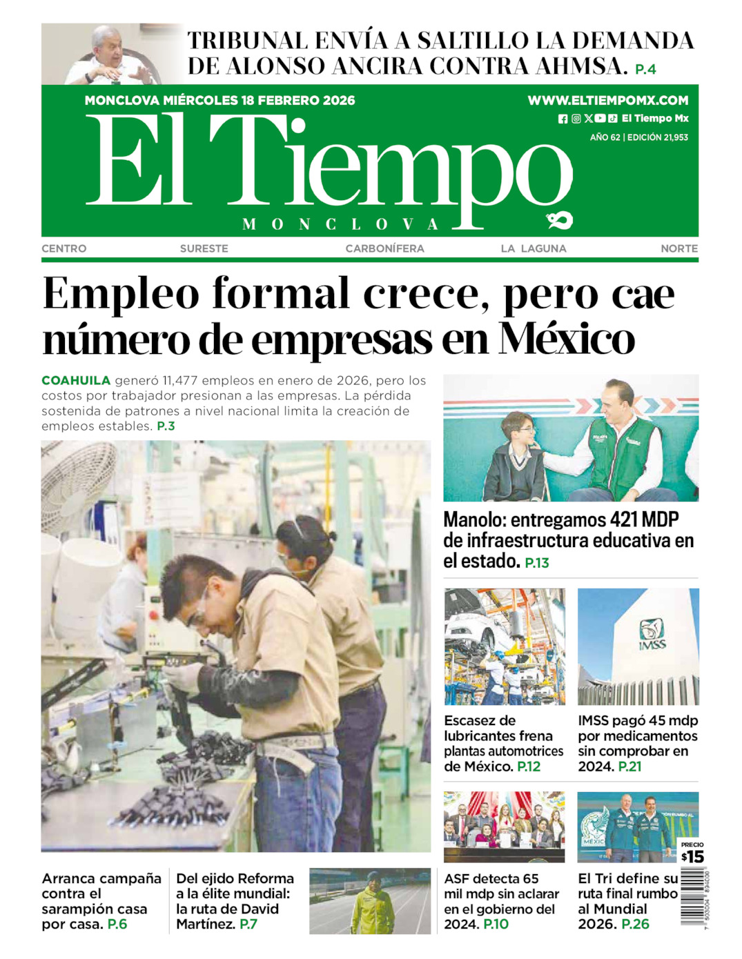 Edición impresa de El Tiempo Monclova