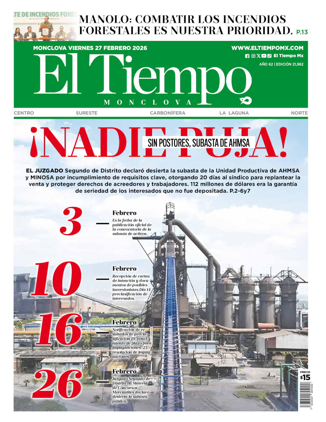 Edición impresa de El Tiempo Monclova