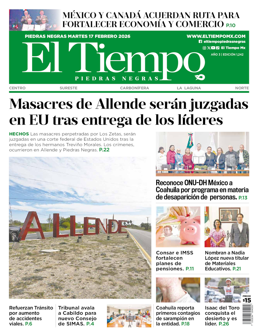 Edición impresa de El Tiempo Piedras Negras