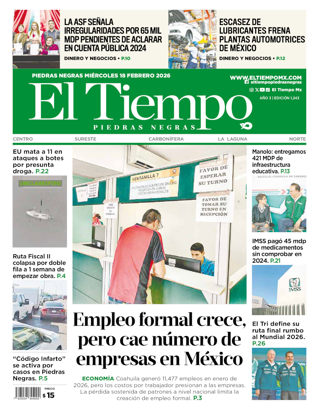 Edición impresa de El Tiempo Piedras Negras