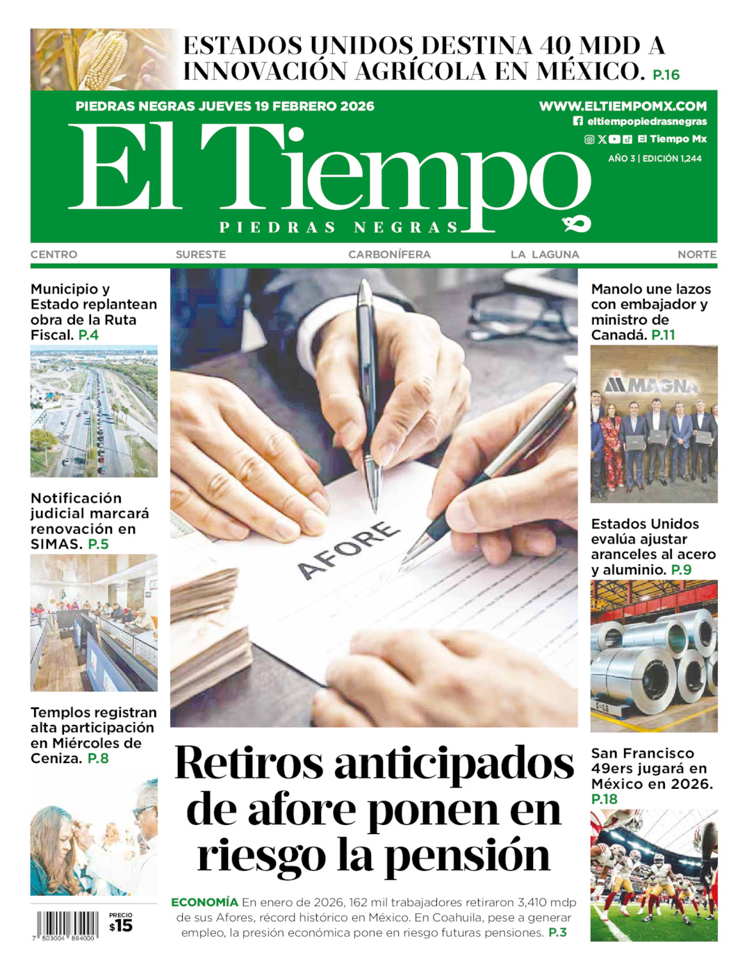 Edición impresa de El Tiempo Piedras Negras