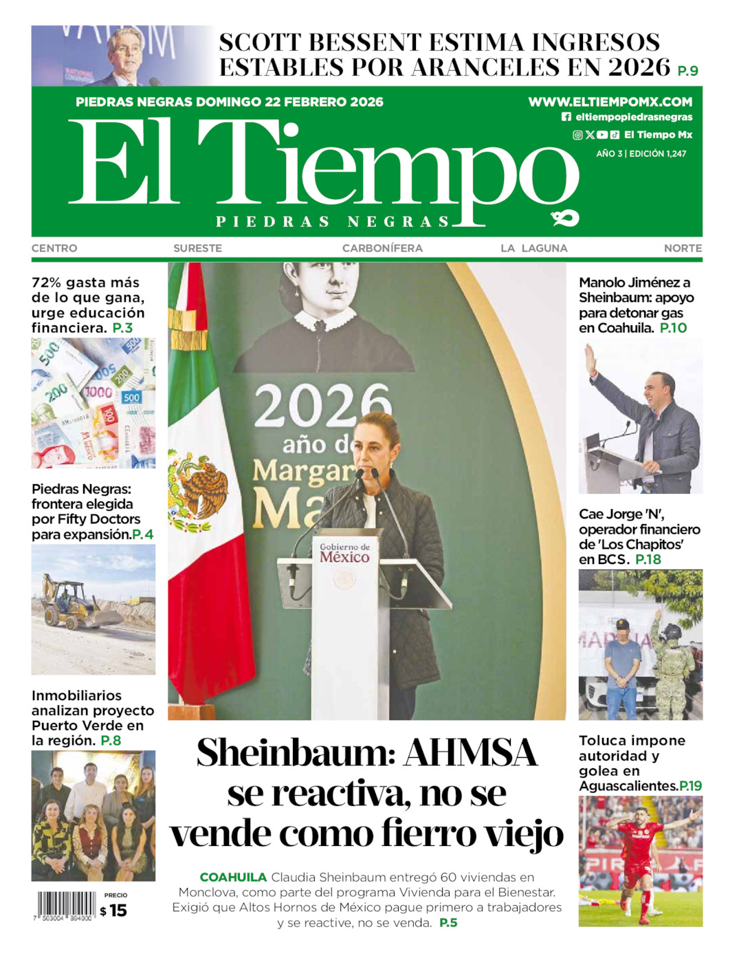 Edición impresa de El Tiempo Piedras Negras