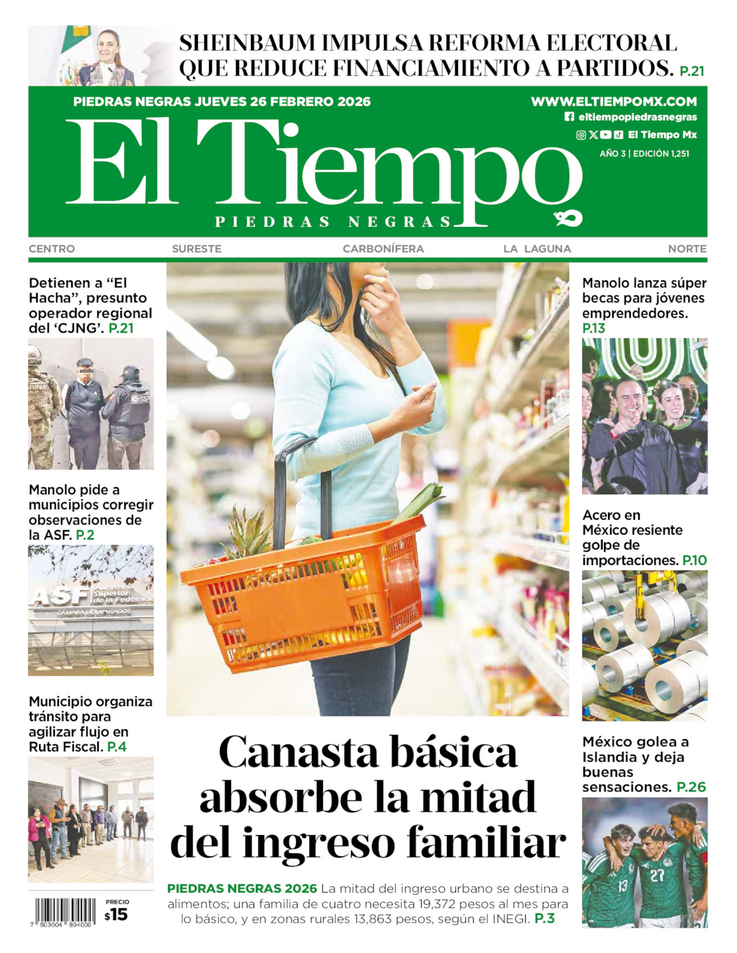 Edición impresa de El Tiempo Piedras Negras