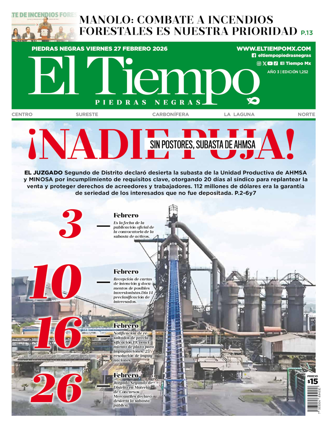 Edición impresa de El Tiempo Piedras Negras