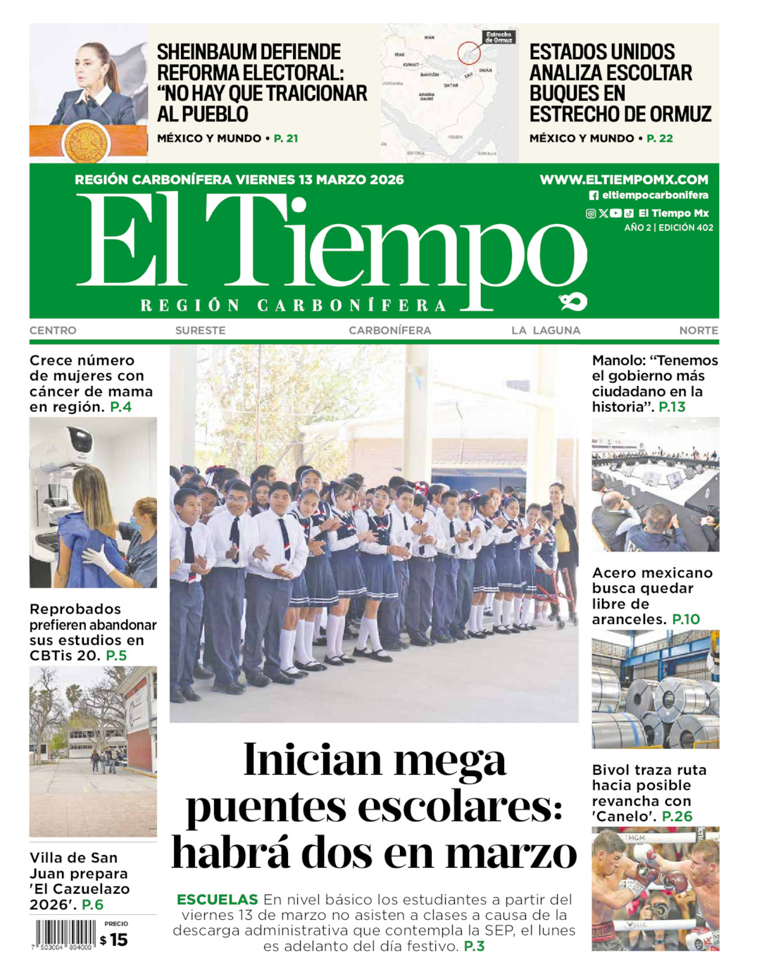 Edición impresa de El Tiempo Región Carbonífera