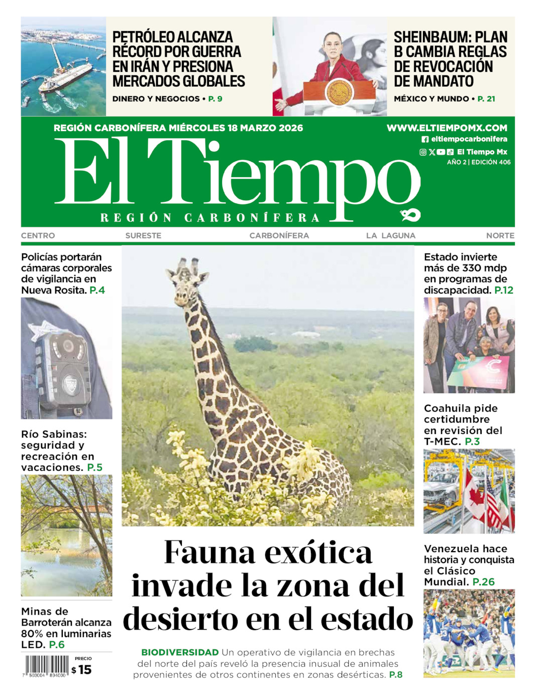 Edición impresa de El Tiempo Región Carbonífera