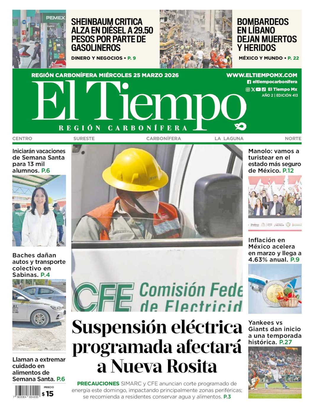 Edición impresa de El Tiempo Región Carbonífera