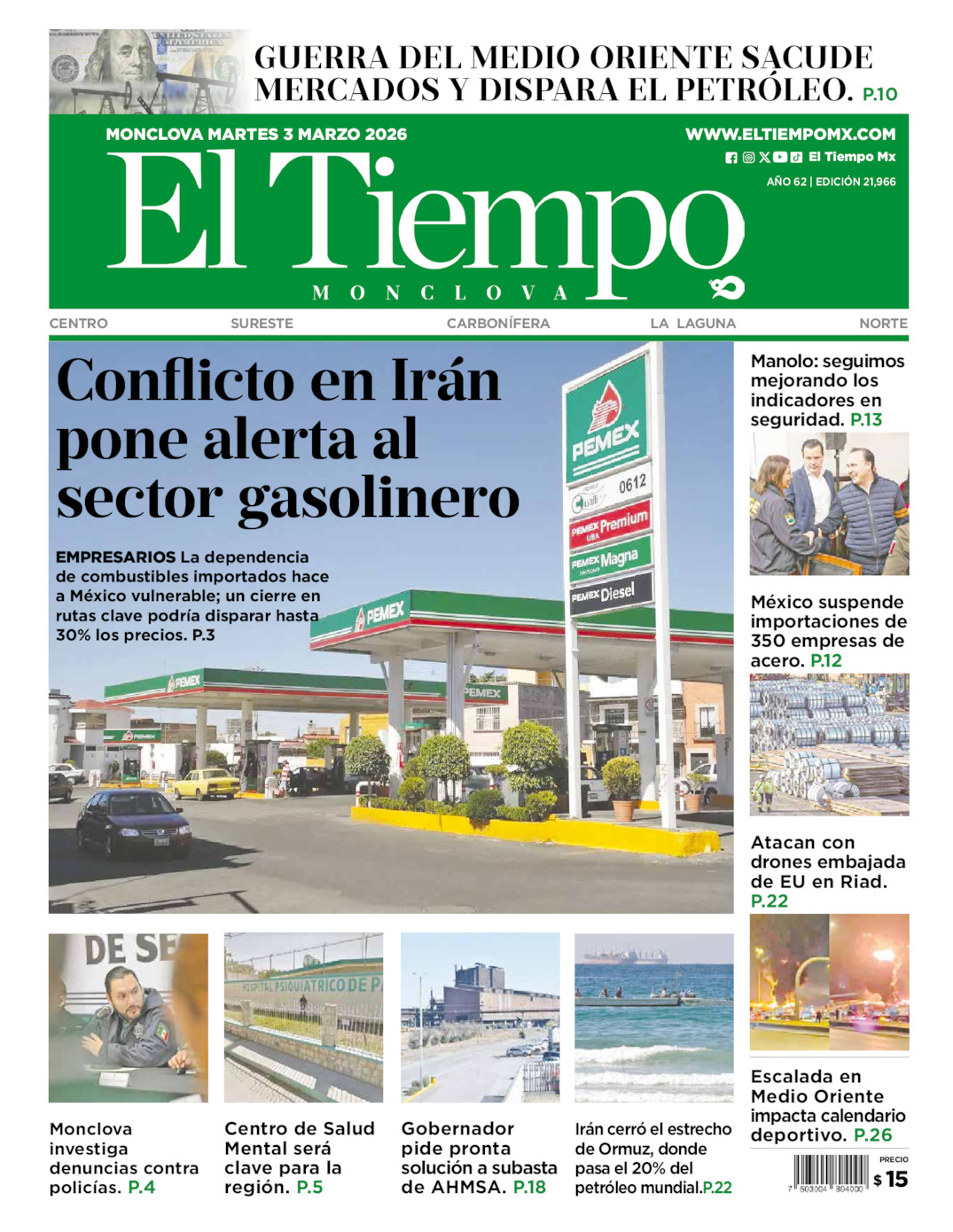 Edición impresa de El Tiempo Monclova