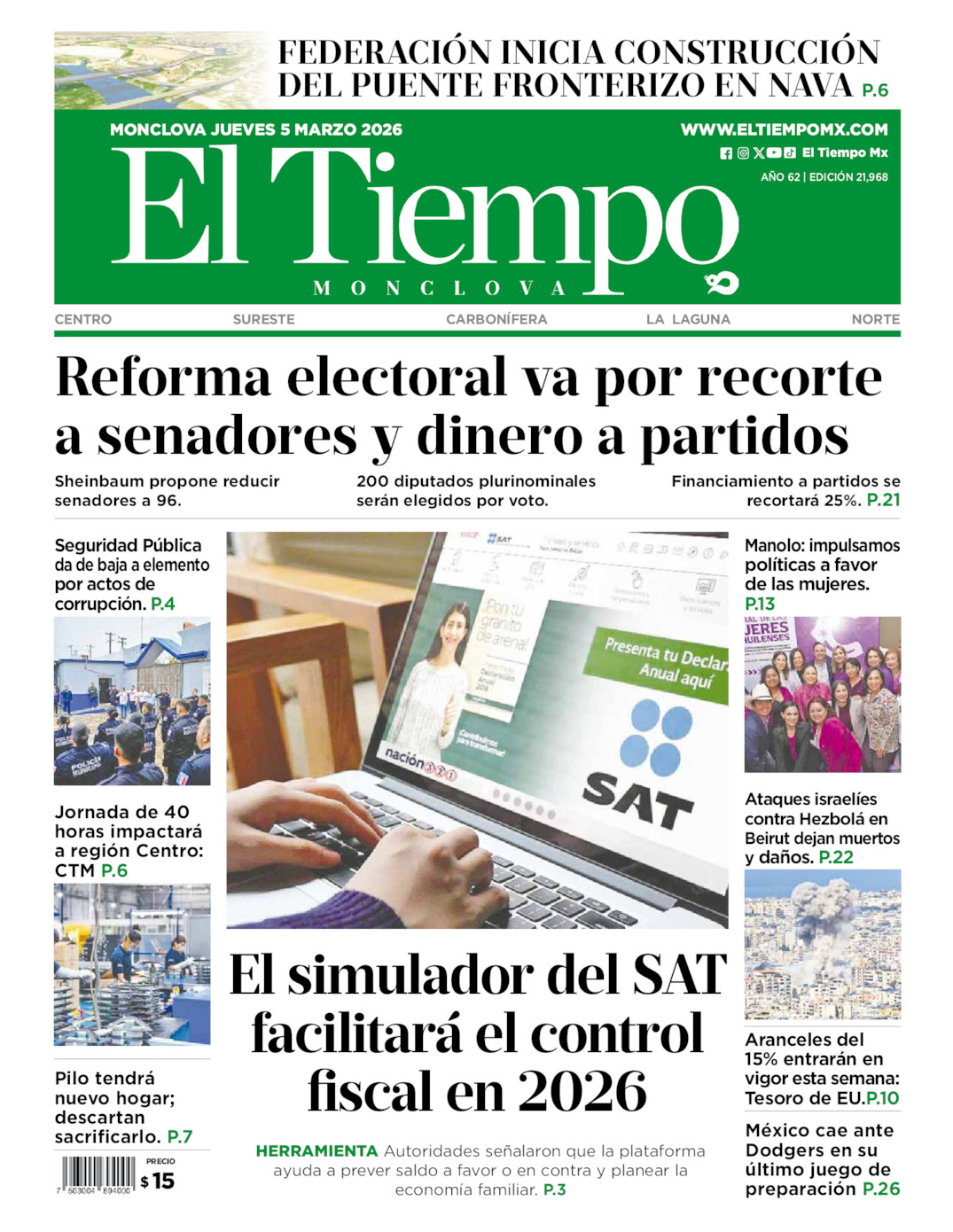 Edición impresa de El Tiempo Monclova