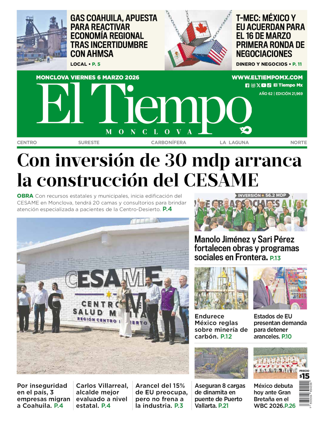 Edición impresa de El Tiempo Monclova
