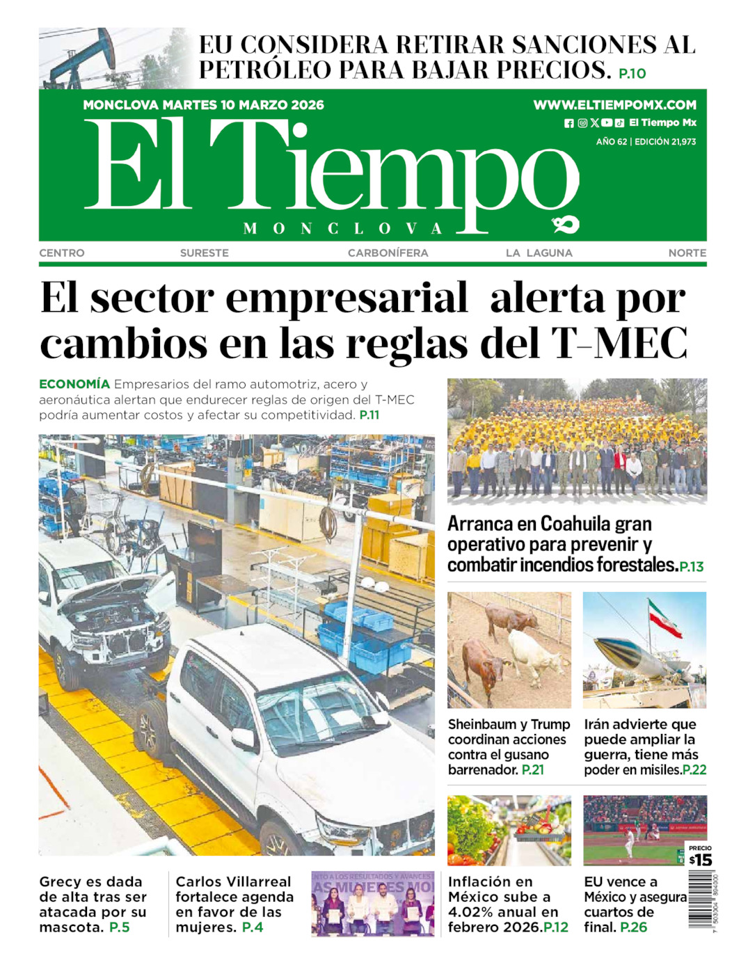 Edición impresa de El Tiempo Monclova