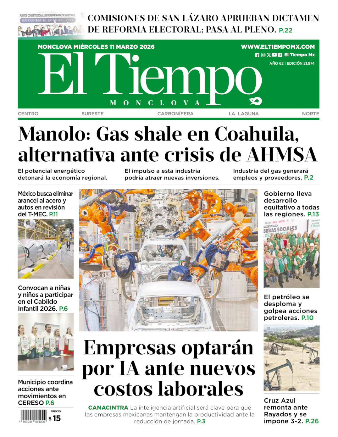 Edición impresa de El Tiempo Monclova