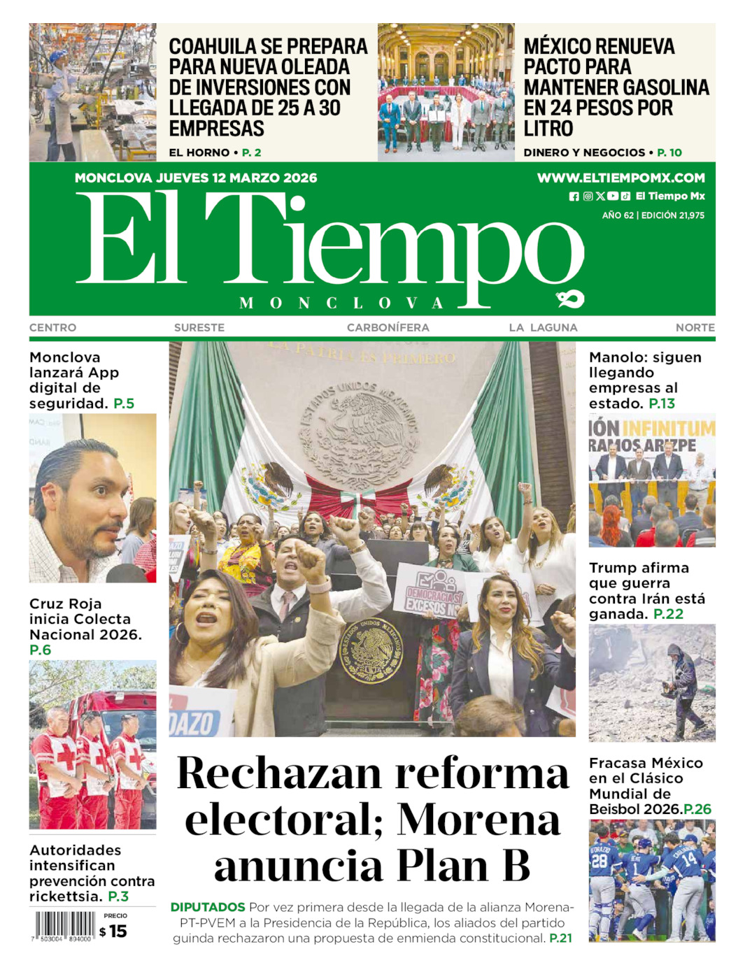 Edición impresa de El Tiempo Monclova