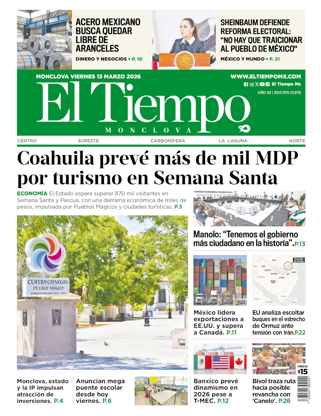 Edición impresa de El Tiempo Monclova