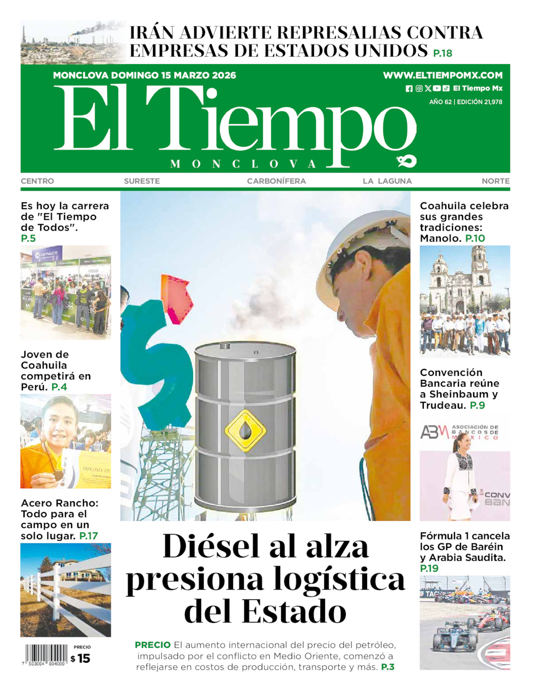 Portada del dom 15 de marzo de 2026