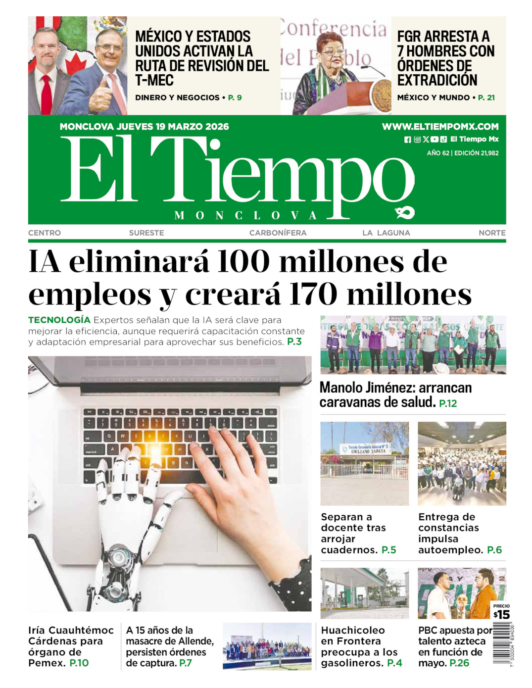 Edición impresa de El Tiempo Monclova