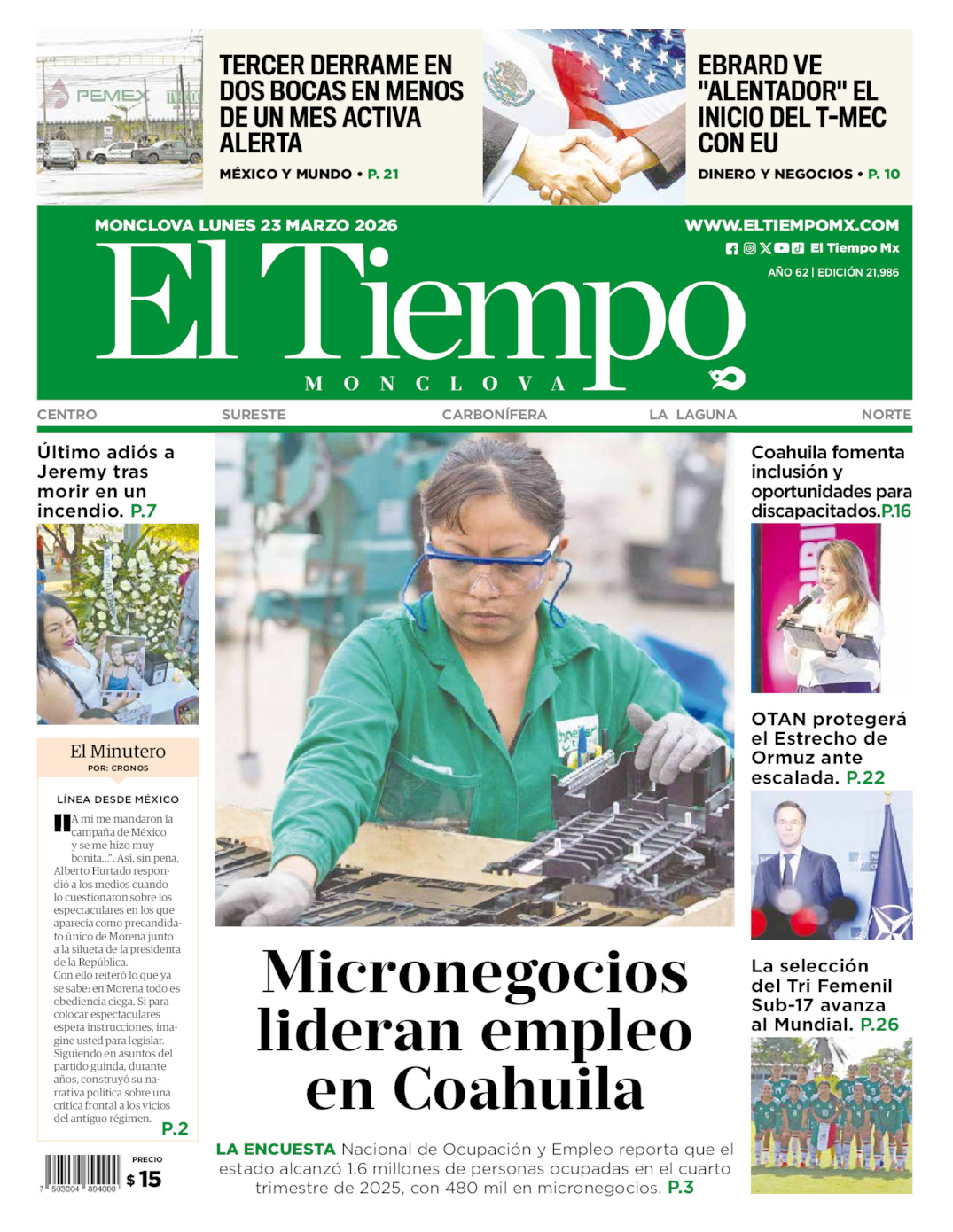 Edición impresa de El Tiempo Monclova