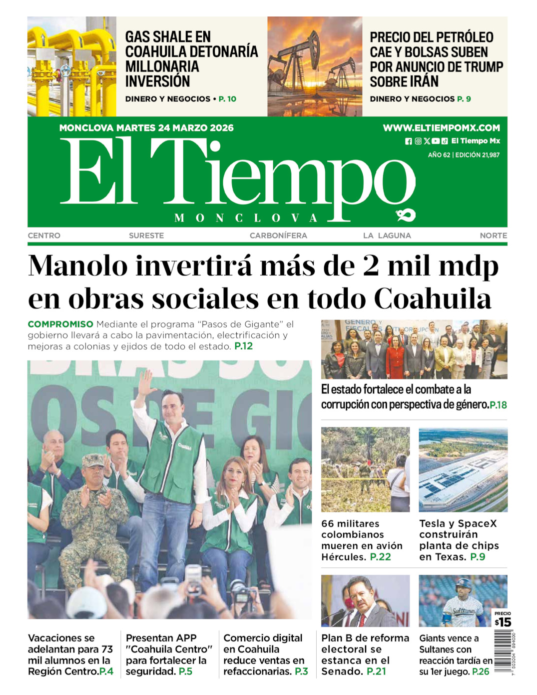 Edición impresa de El Tiempo Monclova